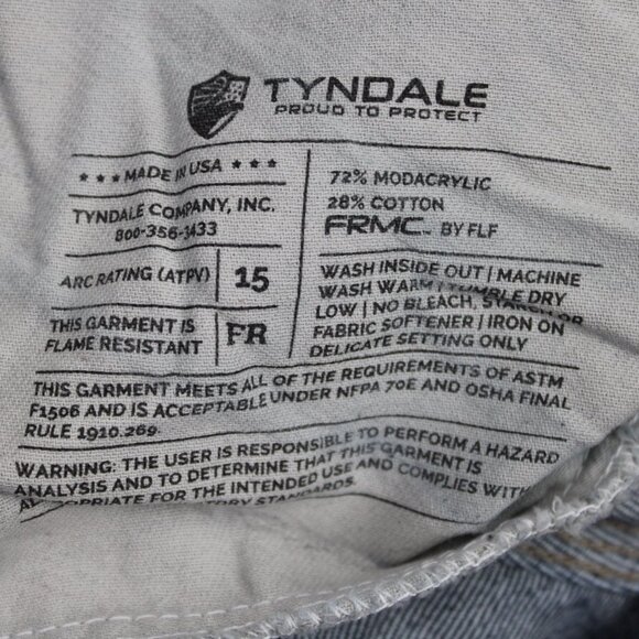 Tyndale FR Jeans Mens 35x34 Blue 5-Pocket FRMC FLF 800 Flame Resistant Workwear - Picture 15 of 16